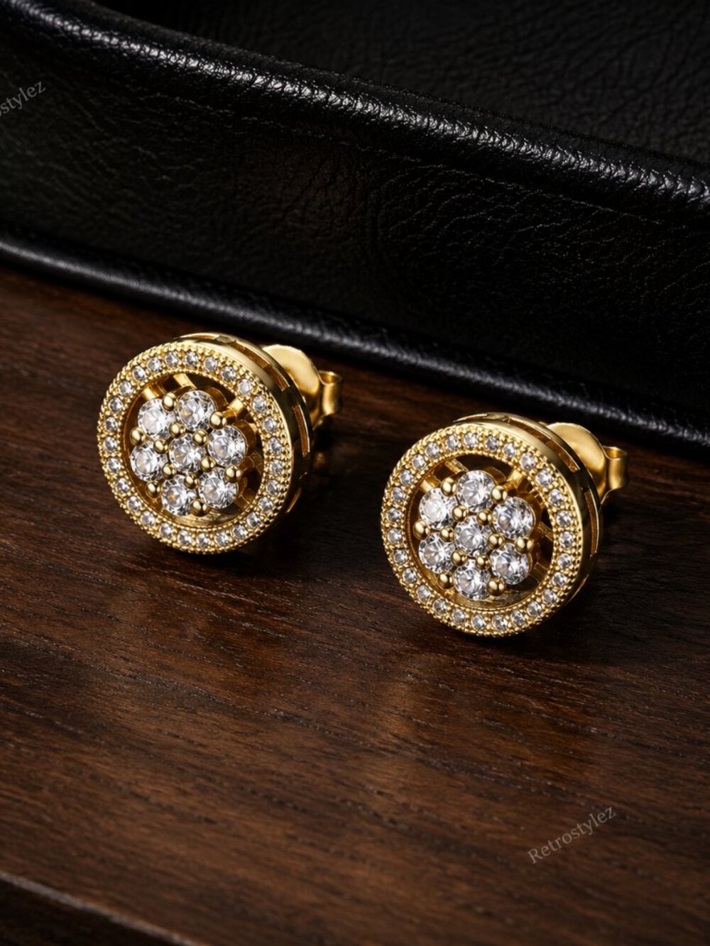 18K Gold Mens 2ct Diamond Stud Earrings Guys New Round 18 K Silver Studs Jewelry